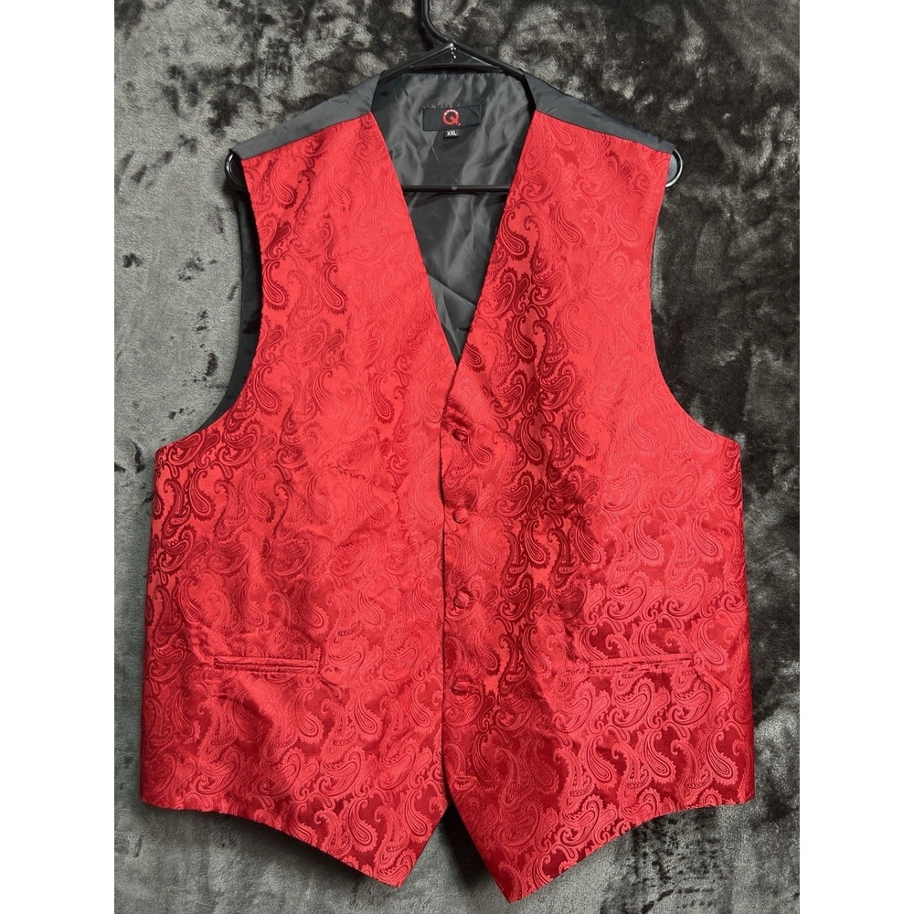 Q Brand Men's Red Paisley Vest XXL Formal‎ Wedding Prom Waistcoat
